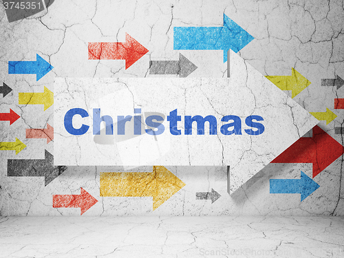 Image of Entertainment, concept: arrow with Christmas on grunge wall background