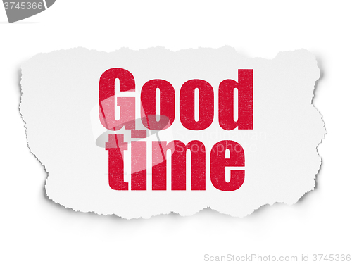 Image of Time concept: Good Time on Torn Paper background