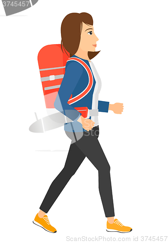Image of Woman with backpack hiking.