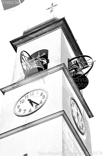 Image of ancien clock tower in italy europe old  stone and bell