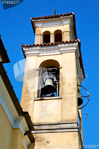 Image of ancien clock tower in   europe old  stone and bell