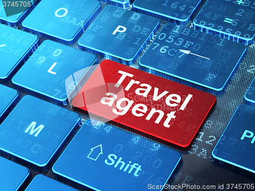 Image of Travel concept: Travel Agent on computer keyboard background