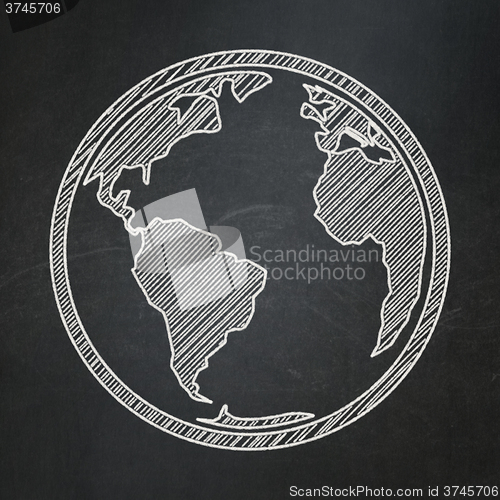 Image of Learning concept: Globe on chalkboard background