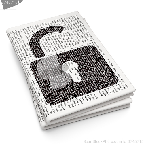 Image of Information concept: Opened Padlock on Newspaper background