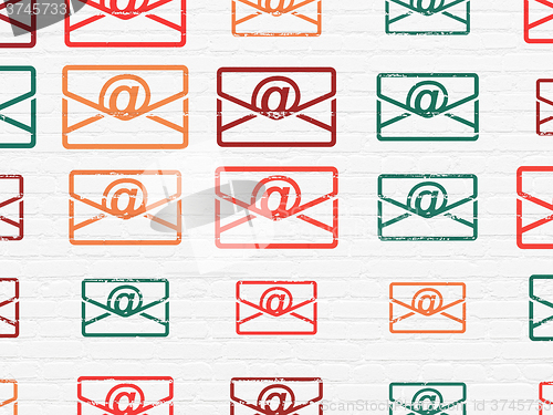 Image of Finance concept: Email icons on wall background