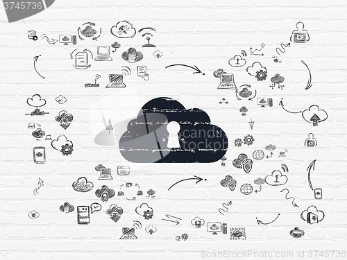Image of Cloud computing concept: Cloud With Keyhole on wall background