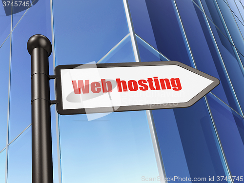 Image of Web development concept: sign Web Hosting on Building background