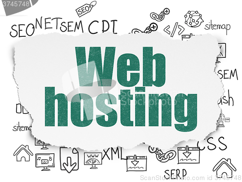 Image of Web development concept: Web Hosting on Torn Paper background