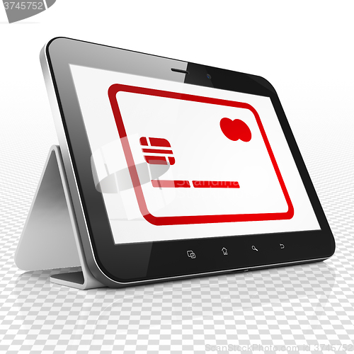 Image of Finance concept: Tablet Computer with Credit Card on display