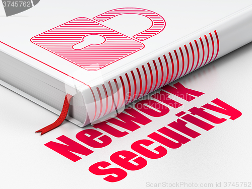 Image of Security concept: book Closed Padlock, Network Security on white background