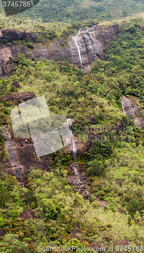 Image of Waterfalls, rocks and forest. Sri Lanka