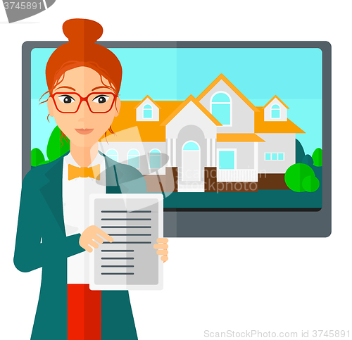 Image of Real estate agent offering house.