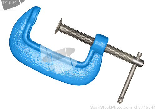 Image of Metal blue clamp on white
