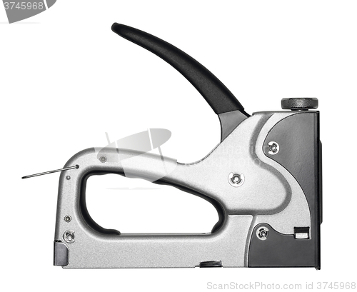 Image of Gray metal stapler on white