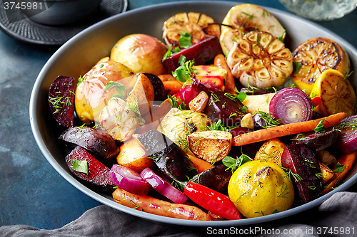 Image of Various roasted fruits and vegetables