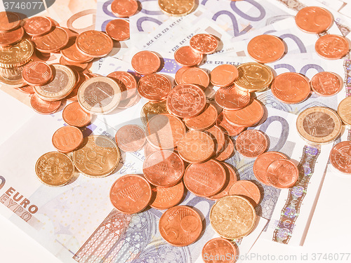 Image of  Euros coins and notes vintage