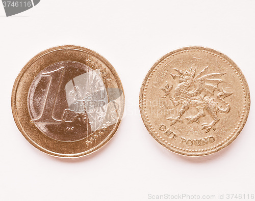 Image of  1 Euro and 1 Pound vintage