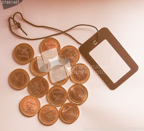 Image of  Euro coins with price tag label vintage