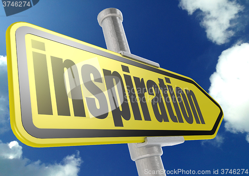 Image of Yellow road sign with inspiration word under blue sky