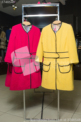 Image of clothes rack with ladies coats for sale