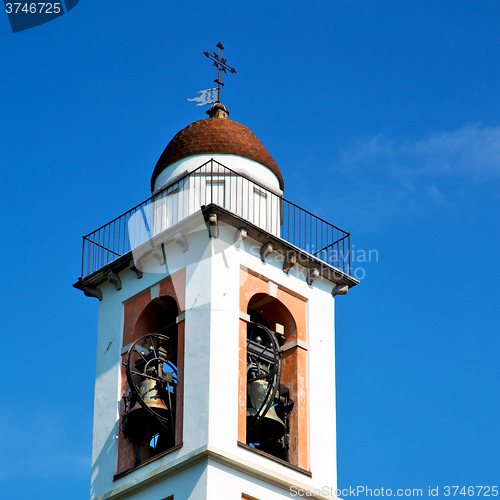 Image of ancien clock tower in italy europe old  stone and bell