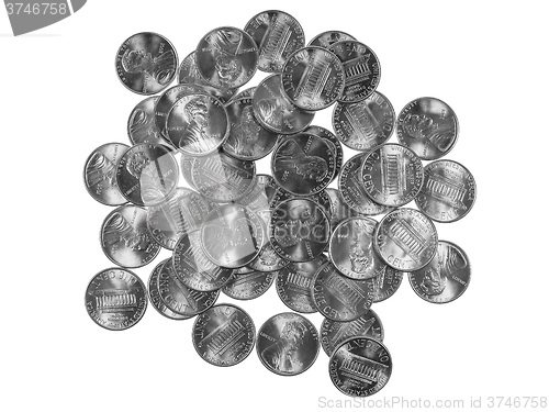 Image of Black and white Dollar coins 1 cent wheat penny