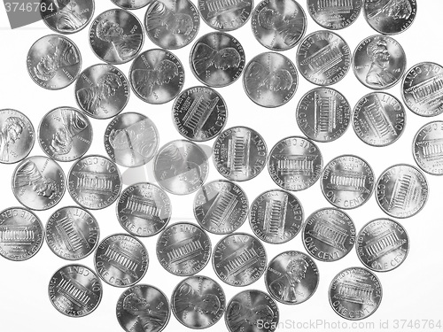 Image of Black and white Dollar coins 1 cent wheat penny