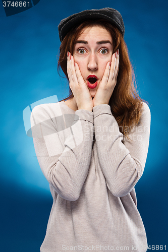 Image of Close-up portrait of surprised beautiful girl 