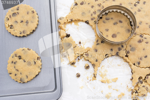 Image of Chocolate chip cookies on a baking tray