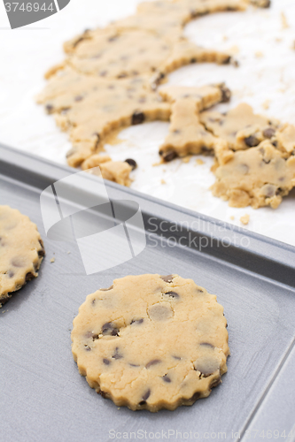 Image of Chocolate chip cookie on baking sheet