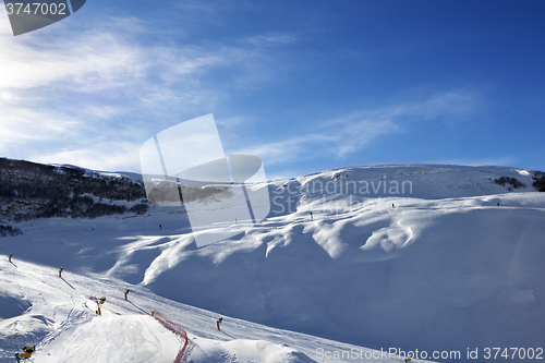 Image of Ski resort at sun evening