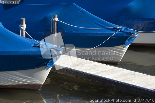 Image of Sailing boats at the pier, Chiemsee, Bavaria