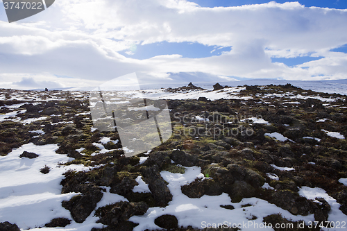 Image of Wide panorama shot of winter mountain landscape, Iceland