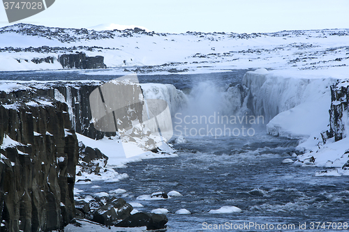 Image of Waterfall Selfoss in Iceland, wintertime