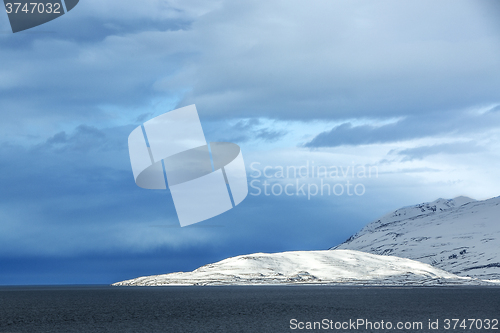 Image of Wide panorama shot of winter mountain landscape, Iceland