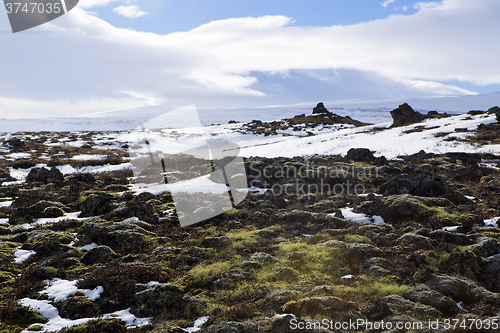 Image of Wide panorama shot of winter mountain landscape, Iceland