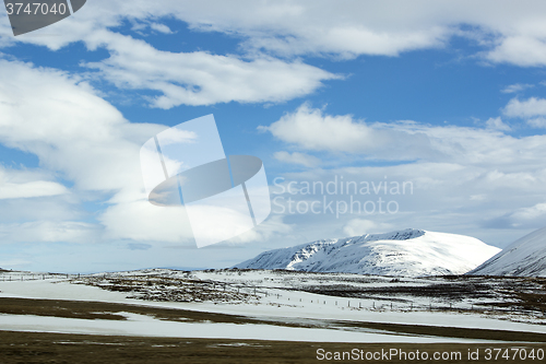 Image of Wide panorama shot of winter mountain landscape, Iceland