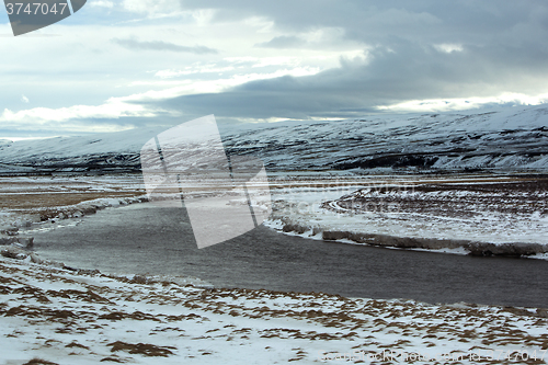Image of Wide panorama shot of winter mountain landscape, Iceland