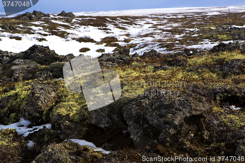 Image of Wide panorama shot of winter mountain landscape, Iceland