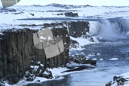 Image of Waterfall Selfoss in Iceland, wintertime