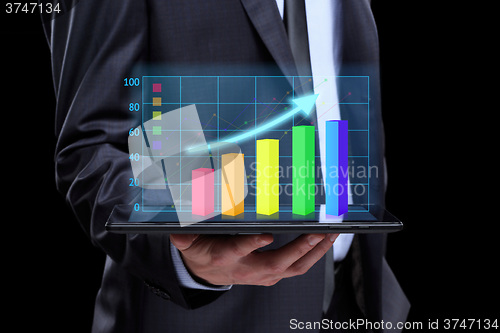 Image of usinessmen, hand touch screen graph on a tablet