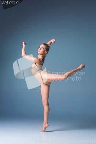 Image of Young beautiful modern style dancer posing on a studio background