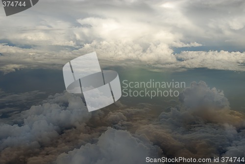 Image of Aerial sunset over clouds