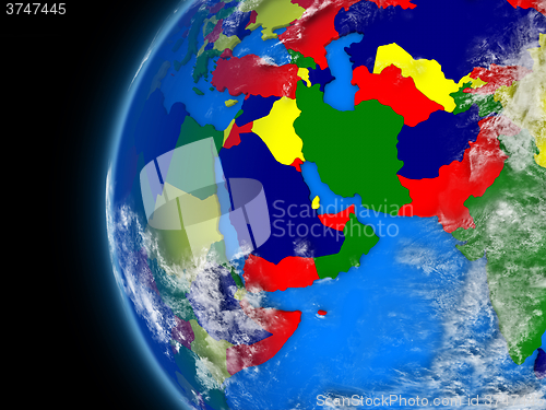 Image of middle east region on political globe