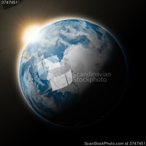 Image of Sun over Antarctica on planet Earth