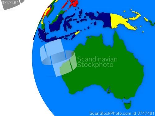 Image of Australian continent on political globe