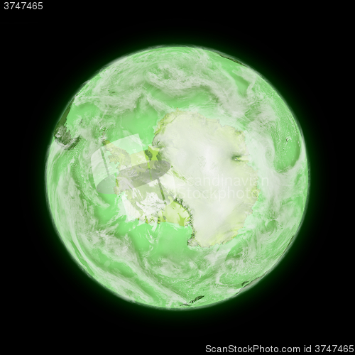 Image of Antarctica on green planet Earth