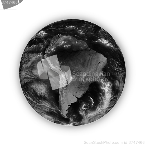Image of South America on dark planet Earth
