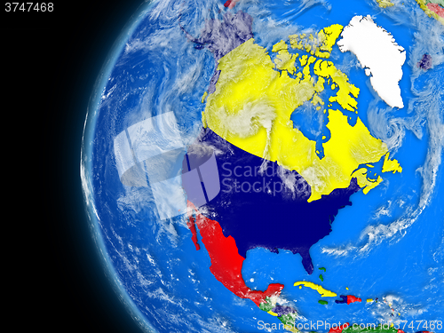 Image of north american continent on political globe