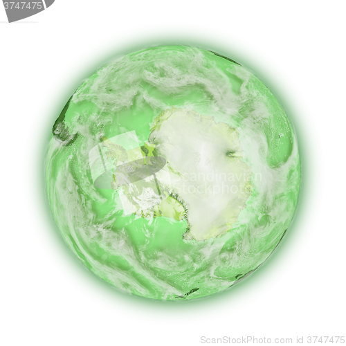 Image of Antarctica on green planet Earth